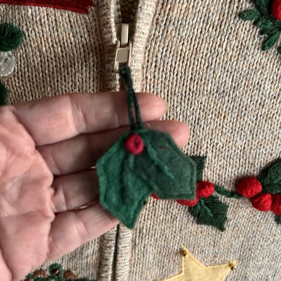 Tiara International Ugly Christmas Sweater‎ Small Holiday Zipper Santa Bird Tan - Picture 4 of 11